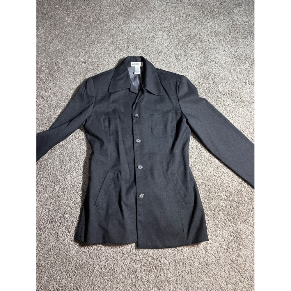 Merona Charcoal Gray Button Front Blazer Jacket Womens Small Workwear